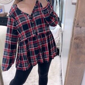 Kristin Nicole red plaid babydoll size 2X top